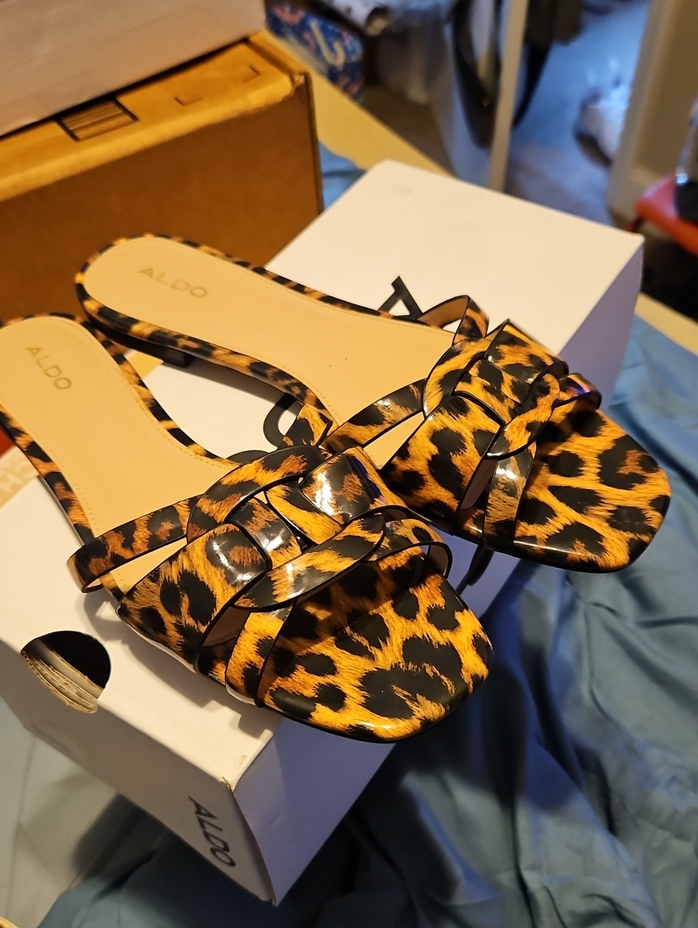 Aldo Leopard-Print Slide Mules in Yellow and Black